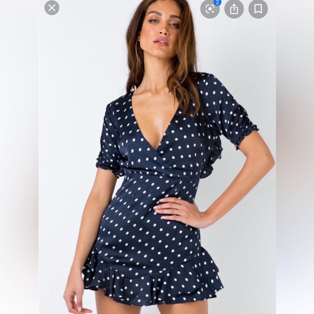 Princess Polly navy polka dot dress. looks like satin. NWOT. US 4